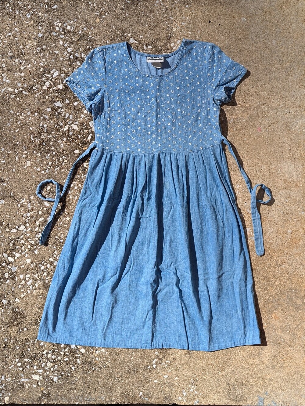 Light Blue Embroidered Midi Dress with Side Ties